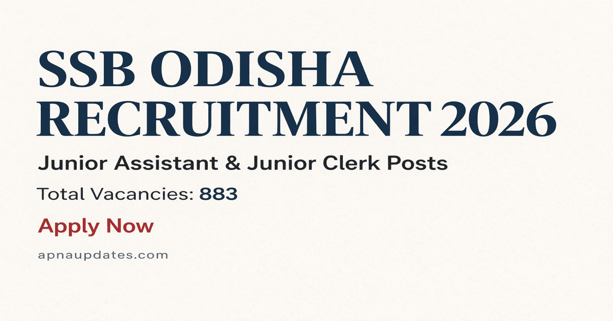 SSB Odisha Junior Assistant & Clerk Recruitment 2026 – Apply Online for Multiple Vacancies