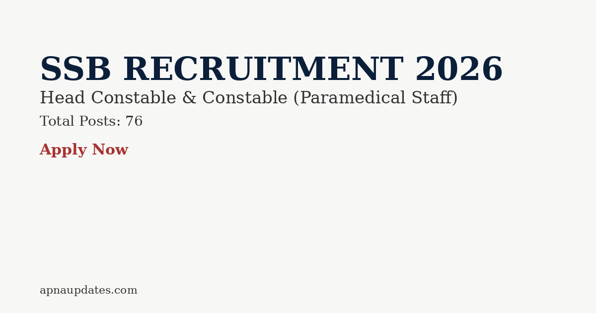 SSB Paramedical Staff Recruitment 2026 Apply Online