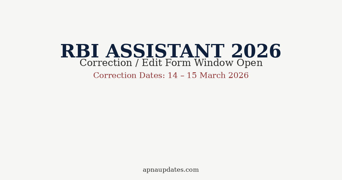 RBI Assistant Recruitment 2026 Application Edit Window Opens 14 March – Correction Link Active for 2 Days