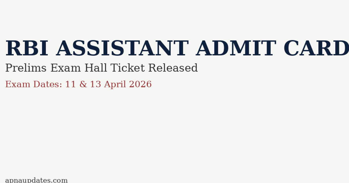 RBI Assistant Admit Card 2026 Released-Download Prelims Call Letter, Exam Date & Direct Link