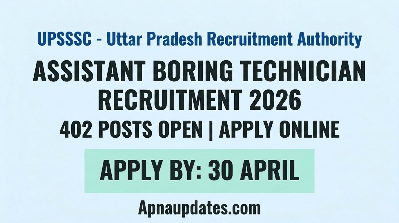 UPSSSC Assistant Boring Technician Recruitment 2026 Apply Online for 402 Posts