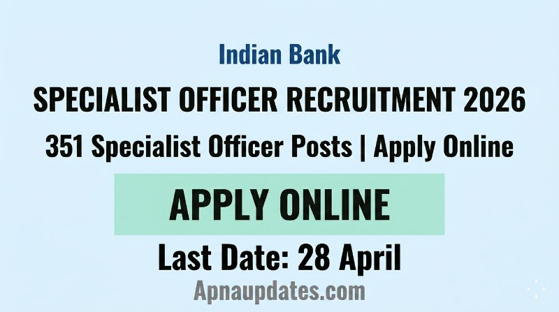 Indian Bank SO Recruitment 2026: 351 Posts, Salary ₹1 Lakh+, Apply Online