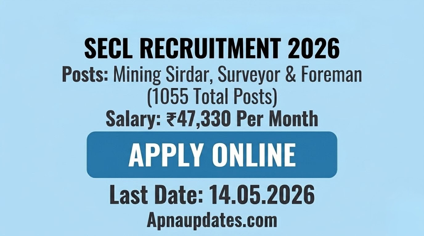 SECL Recruitment 2026: Apply Online for 1055 Mining Sirdar, Surveyor & Foreman Posts (Salary ₹47,330)