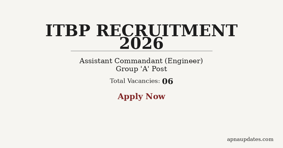 Indo-Tibetan Border Police Force Invites Applications for Assistant Commandant Engineer Post – Full Details Inside