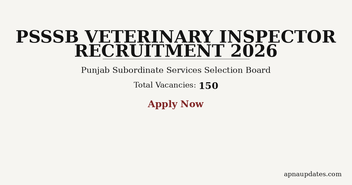 PSSSB Veterinary Inspector Recruitment 2026 - 150 Vacancies, Last Date, Eligibility and Salary Details [Exam Date Announced]*
