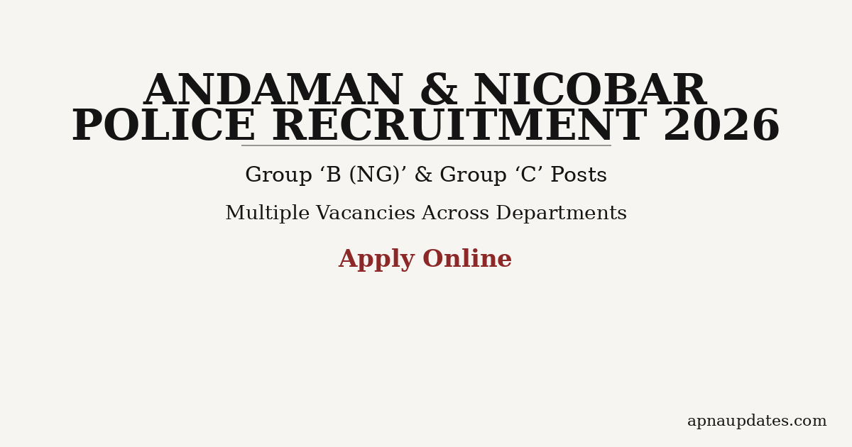 Andaman & Nicobar Police Recruitment 2026: 495 Vacancies for Sub-Inspector, Constable and Other Posts - Application deadline extended to 10 June, 2026
