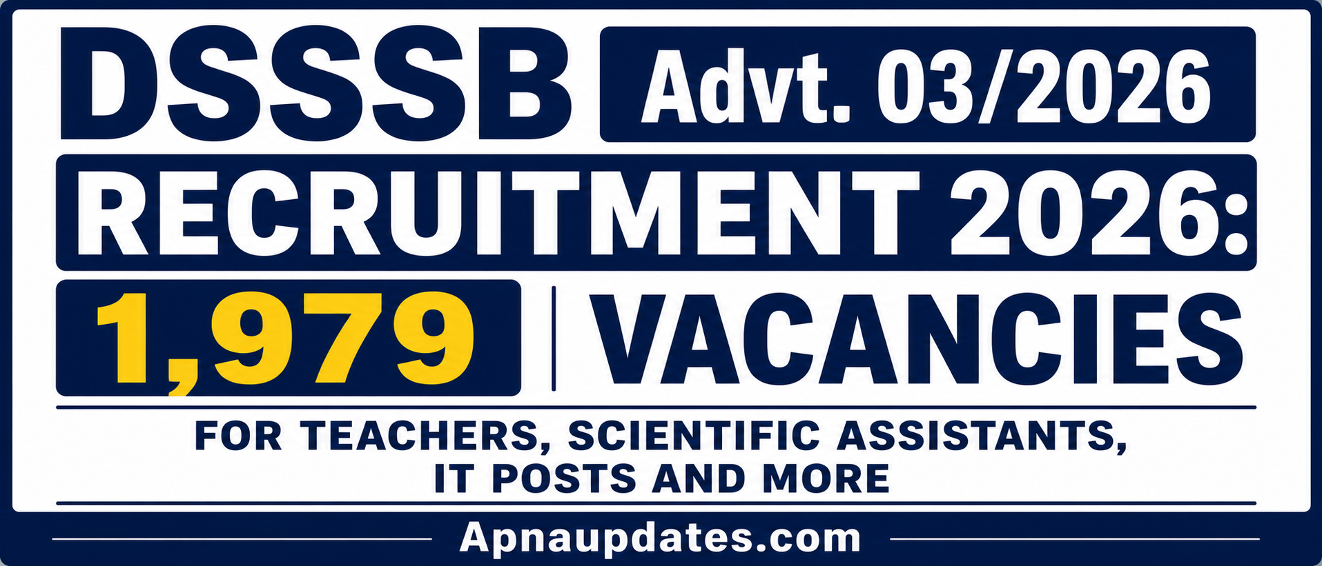 DSSSB Recruitment 2026: 1,979 Vacancies for Teachers, IT & Scientific Posts [Online application process is now live. Apply now]