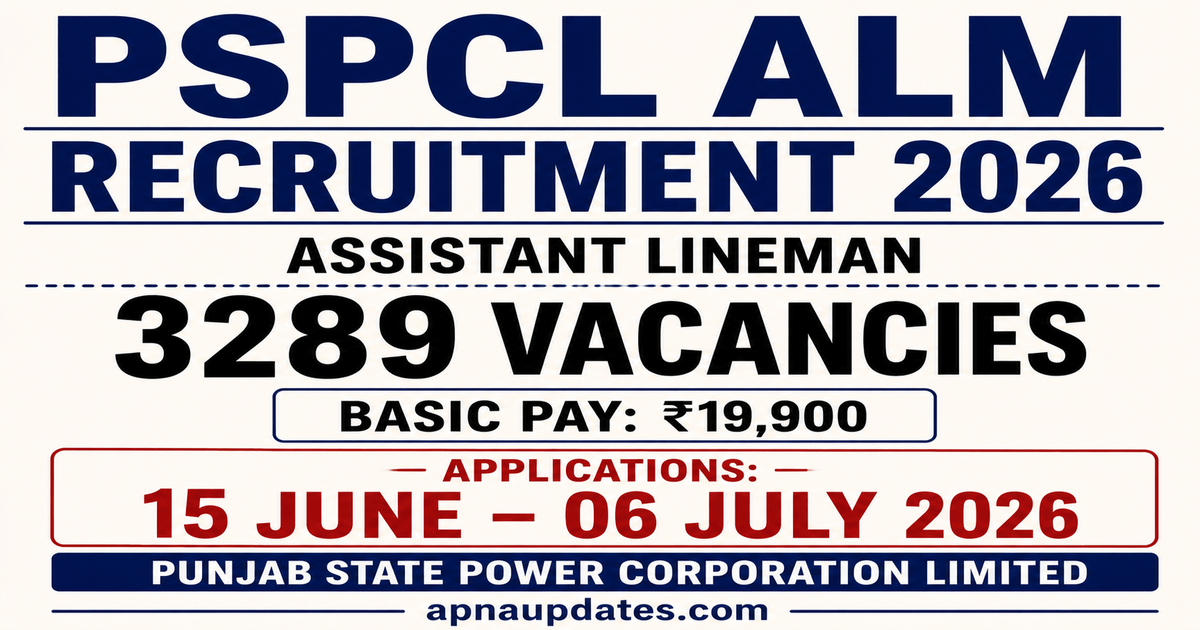 PSPCL Assistant Lineman Recruitment 2026: 3,289 ALM Posts, Applications from June 15. Big Update [Recruitment Cancelled]
