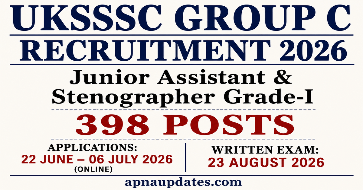 UKSSSC Junior Assistant, Stenographer Grade-1 Recruitment 2026