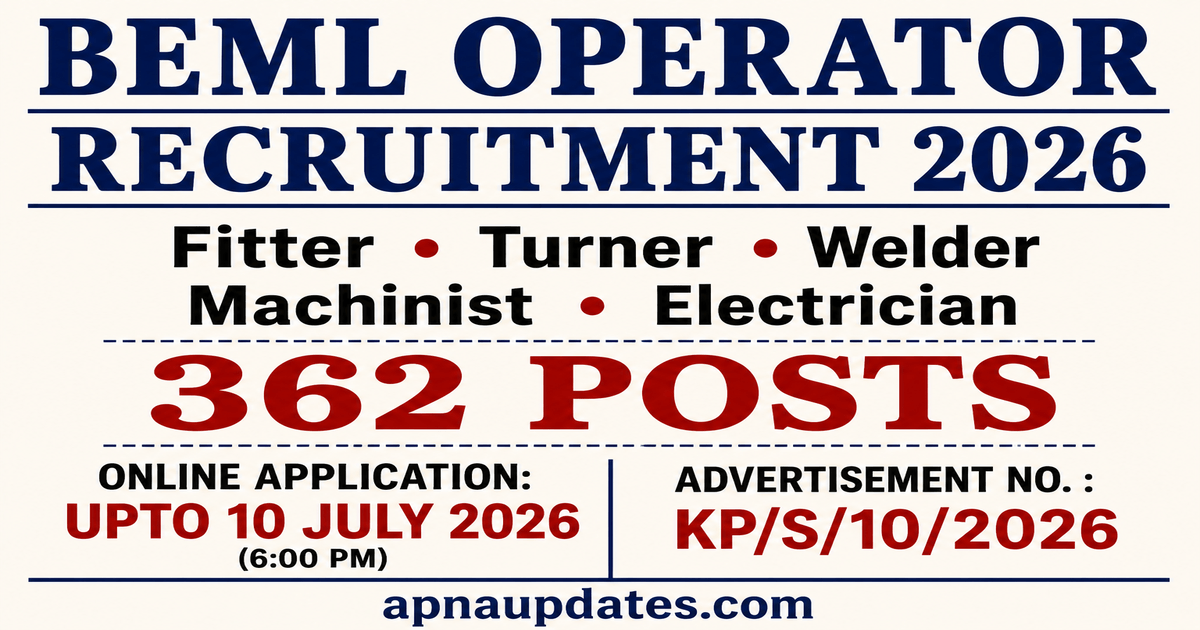 BEML ITI Operator  Recruitment 2026