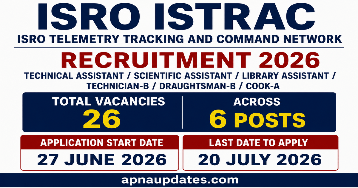 ISRO ISTRAC Technical Assistant, Scientific Assistant, Technician-B  Recruitment 2026
