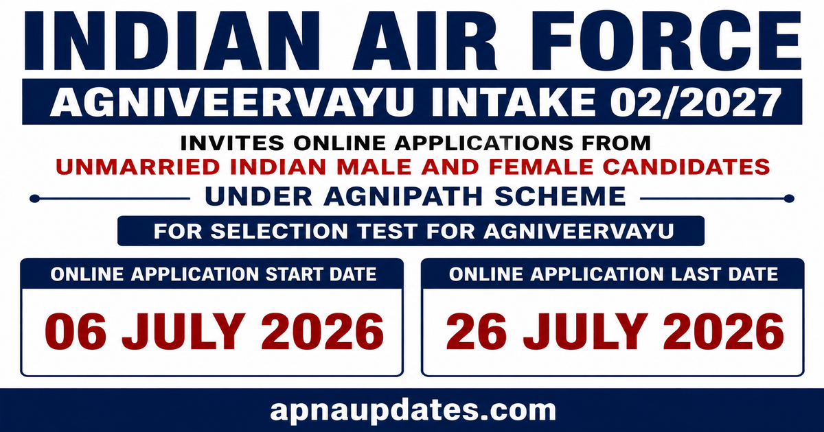 IAF Agniveervayu Intake 02/2027: Online Registration Open Till 26 July