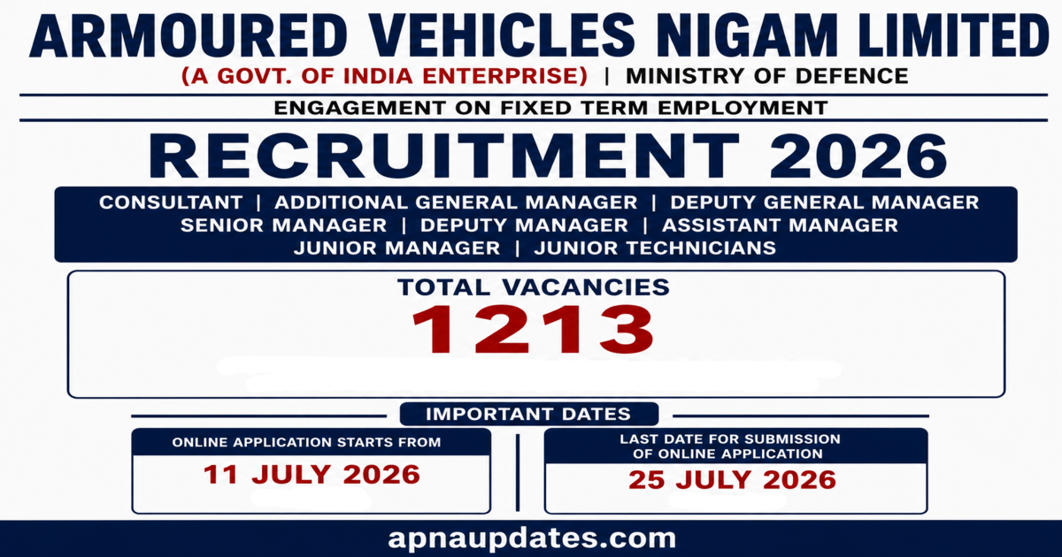 Armoured Vehicles Nigam Limited (AVNL) Recruitment 2026