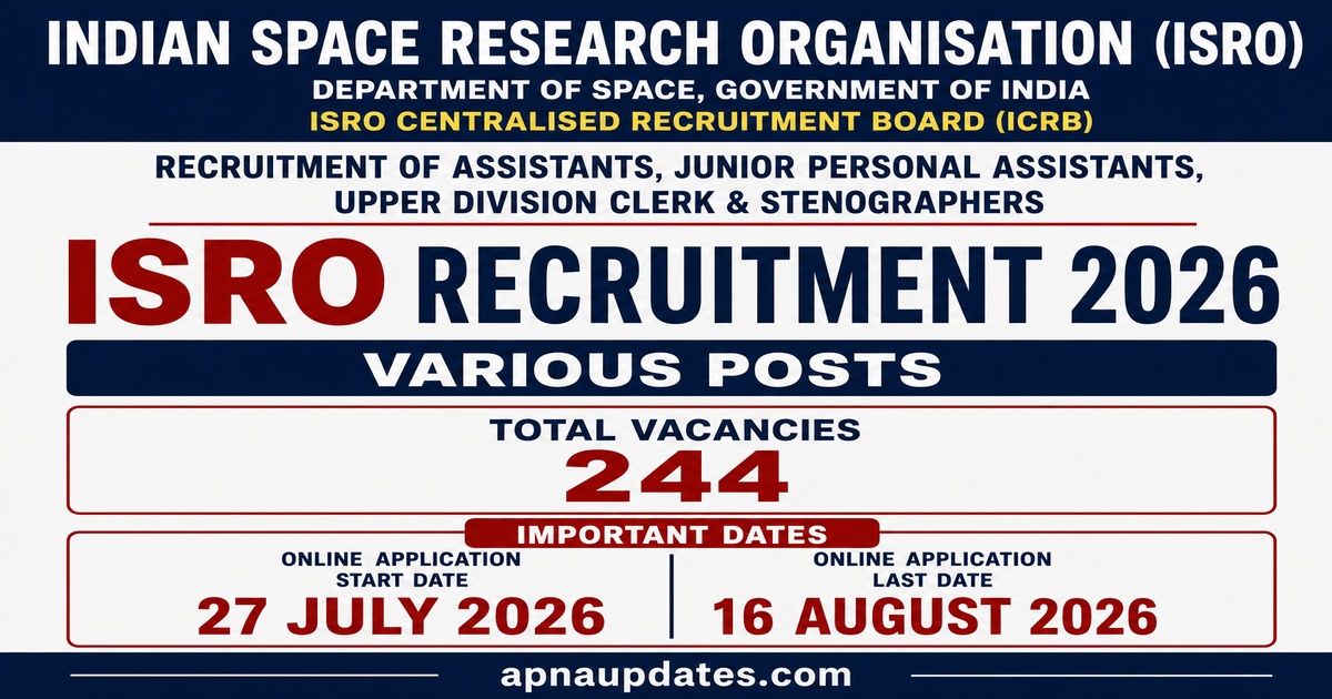 ISRO Assistant, JPA, UDC and Stenographer Recruitment 2026