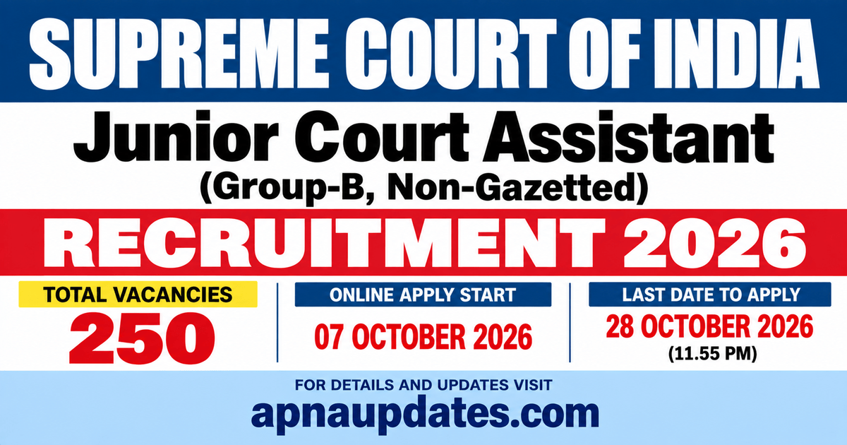 Supreme Court India Junior Court Assistant Recruitment 2026: 250 Posts