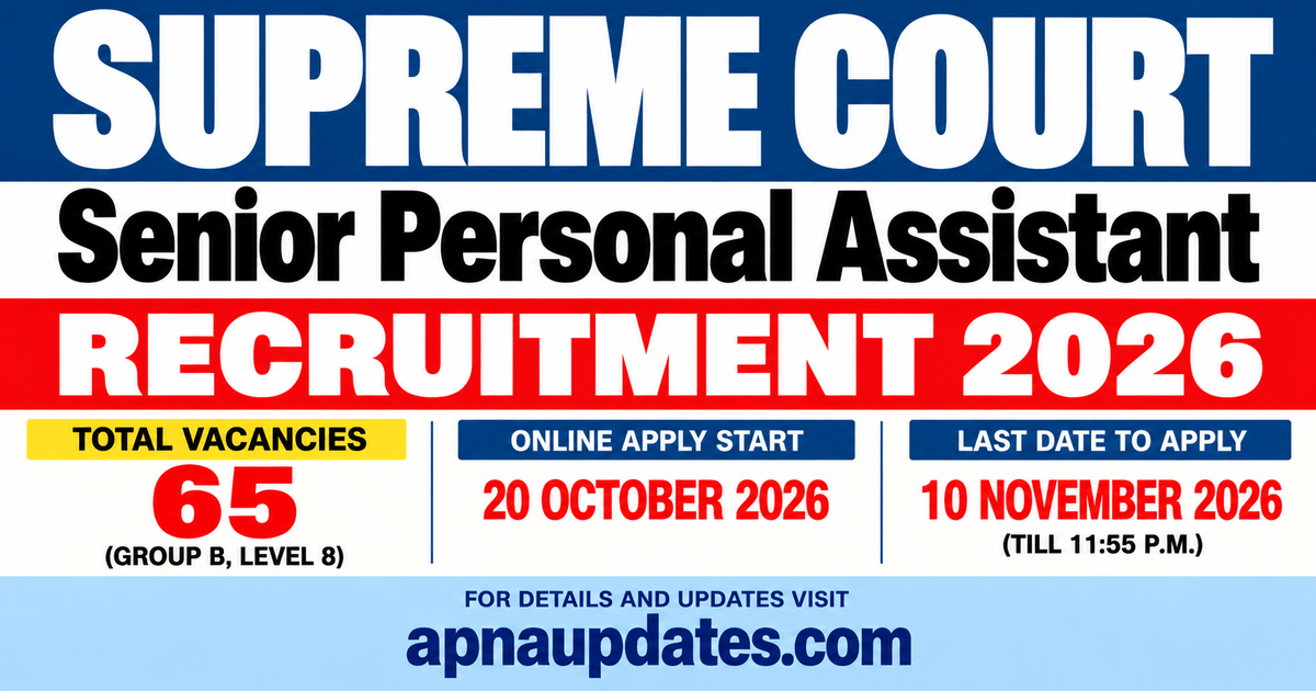 Supreme Court Senior Personal Assistant Recruitment 2026: 65 Posts